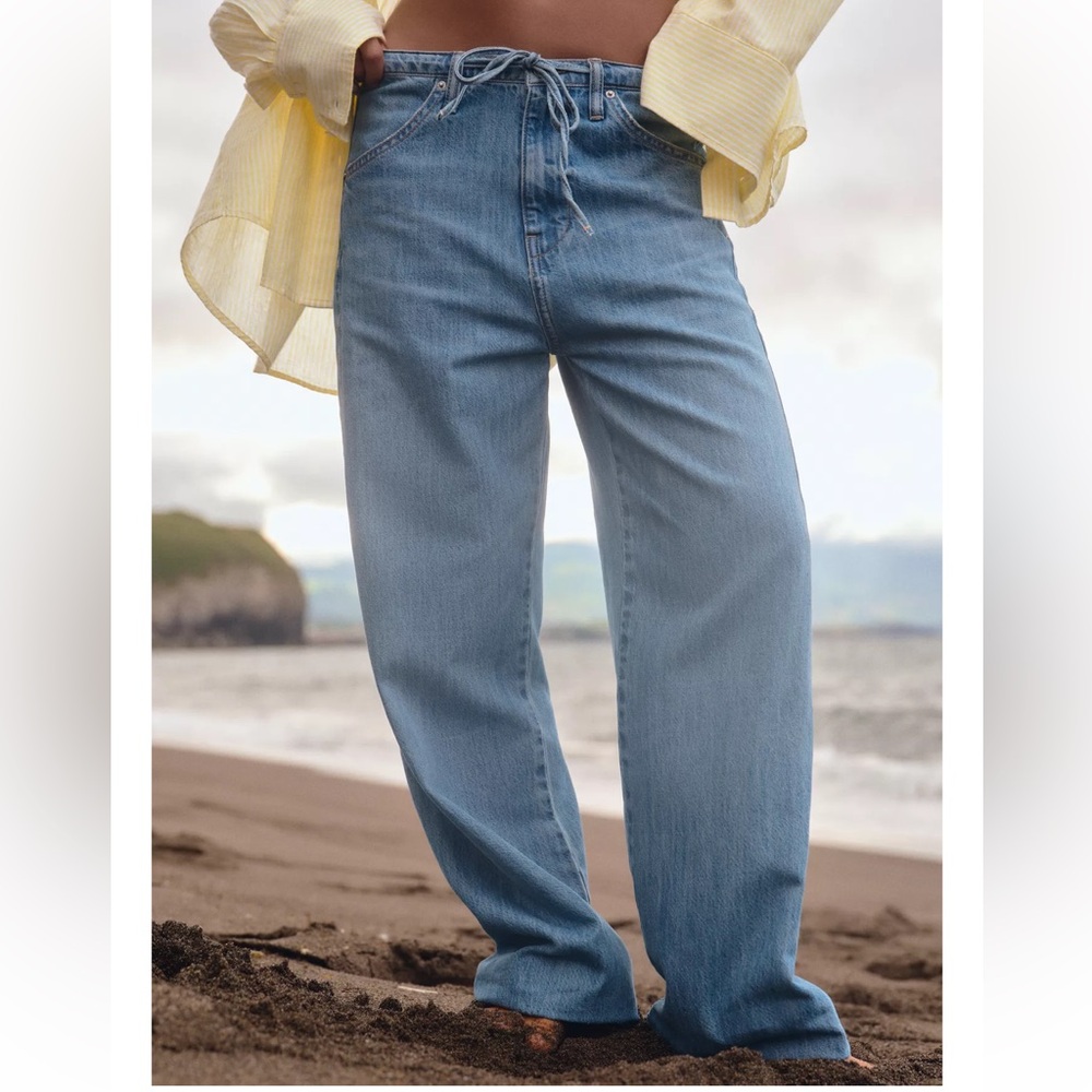 Zara TRT Flowy Drawstring Denim Pants